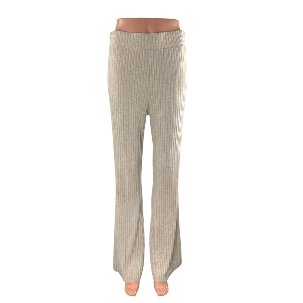 H&M Women's Beige Ribbed Knit High Rise Flare Lounge Trousers Pants Size M